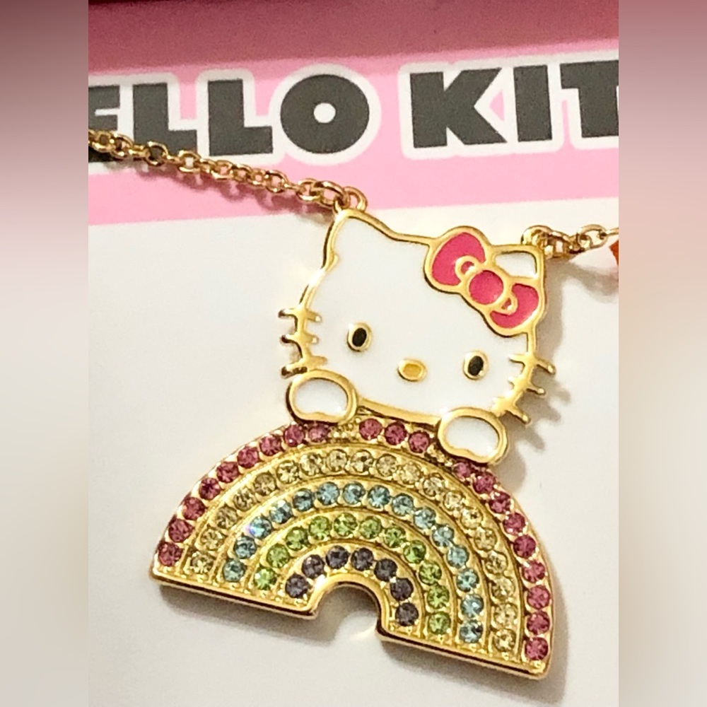 Hello Kitty gold plated hello‎ kitty on a rainbow necklace new